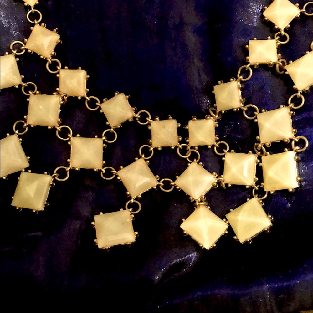 Golden Acrylic Bib Necklace on Gold Tone Chain